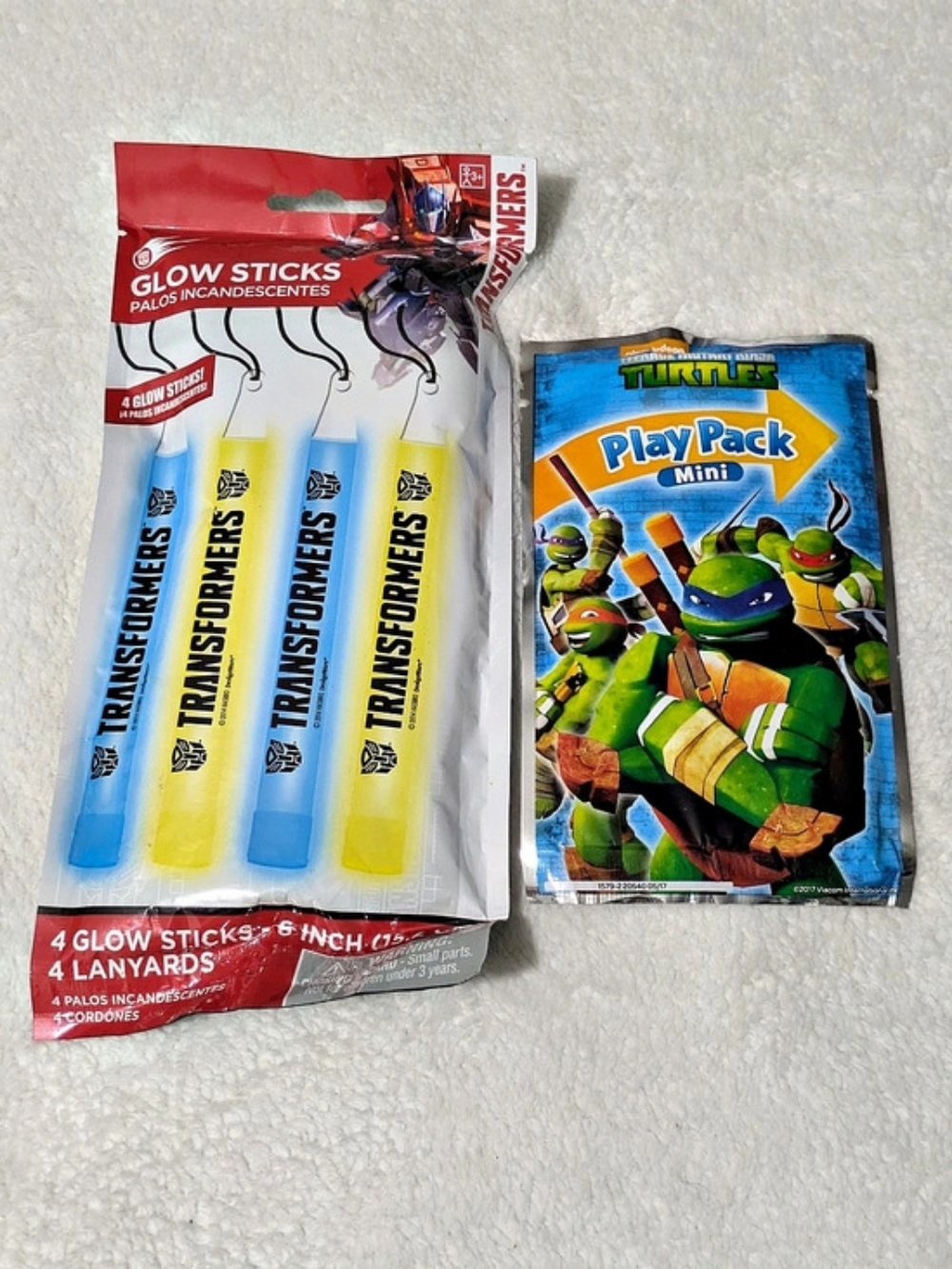 Transformers Glow Sticks (4 Count) & TMNT Play Pack Mini Activity Set Lot